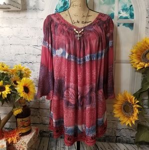 🌺BEAUTY!🌺5X&6X BOHO SOFT BLING TIE DYE TUNIC